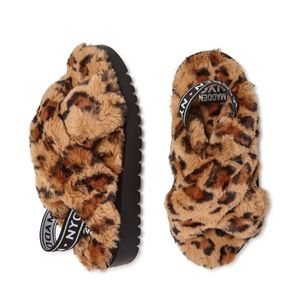 NEW Madden NYC Size 9 Animal Print Leopard Faux Fur Crossband Platform Slippers